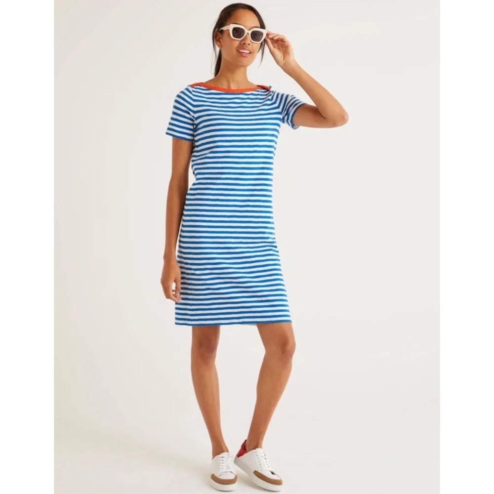 Boden Georgia Cotton T-Shirt Dress Women's‎ Sz 6R Striped Blue Red Casual Comfy